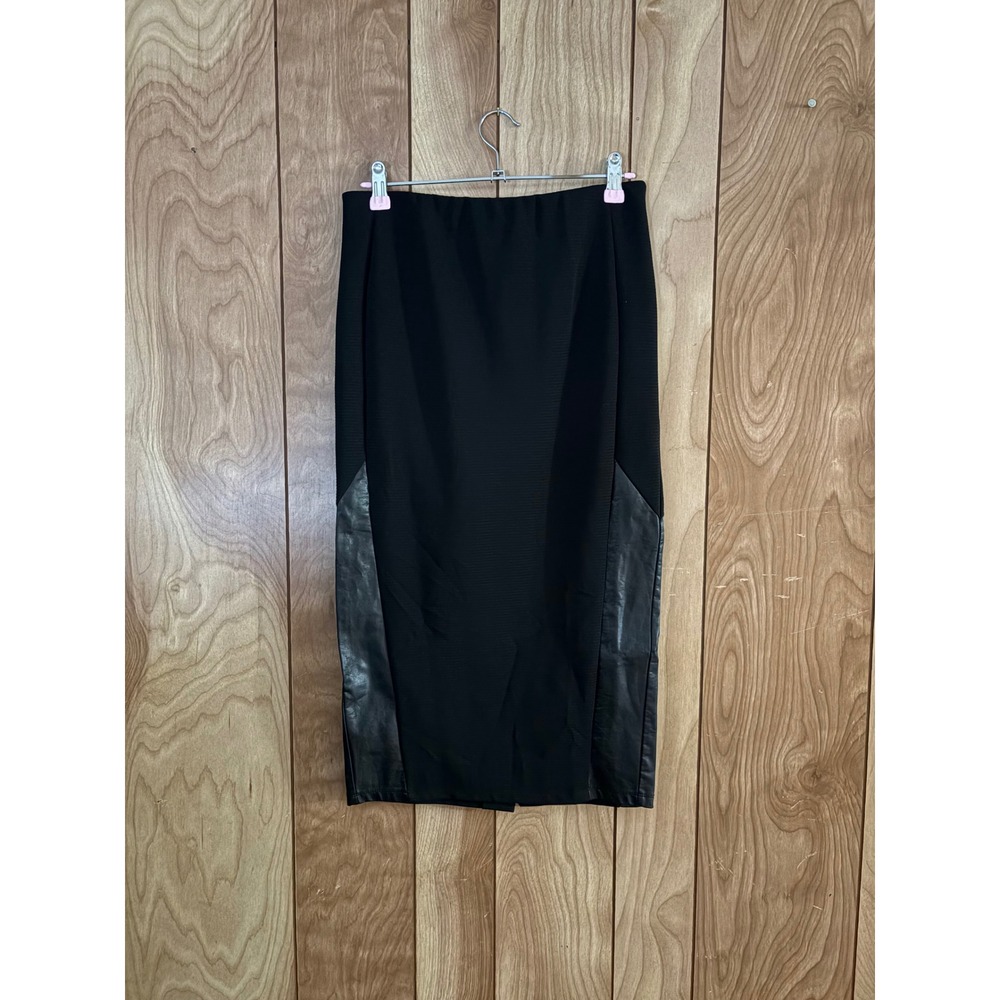 Mossimo Black Textured Pencil‎ Skirt Faux Leather Side Panels Midi XS